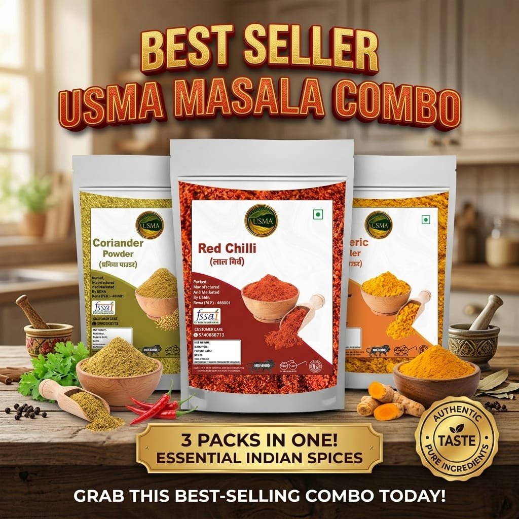 comobo_pack USMA Everyday Masala Combo Pack of Red Chilli Powder | Turmeric Powder | Coriander Powder (200g Each) - Image 1